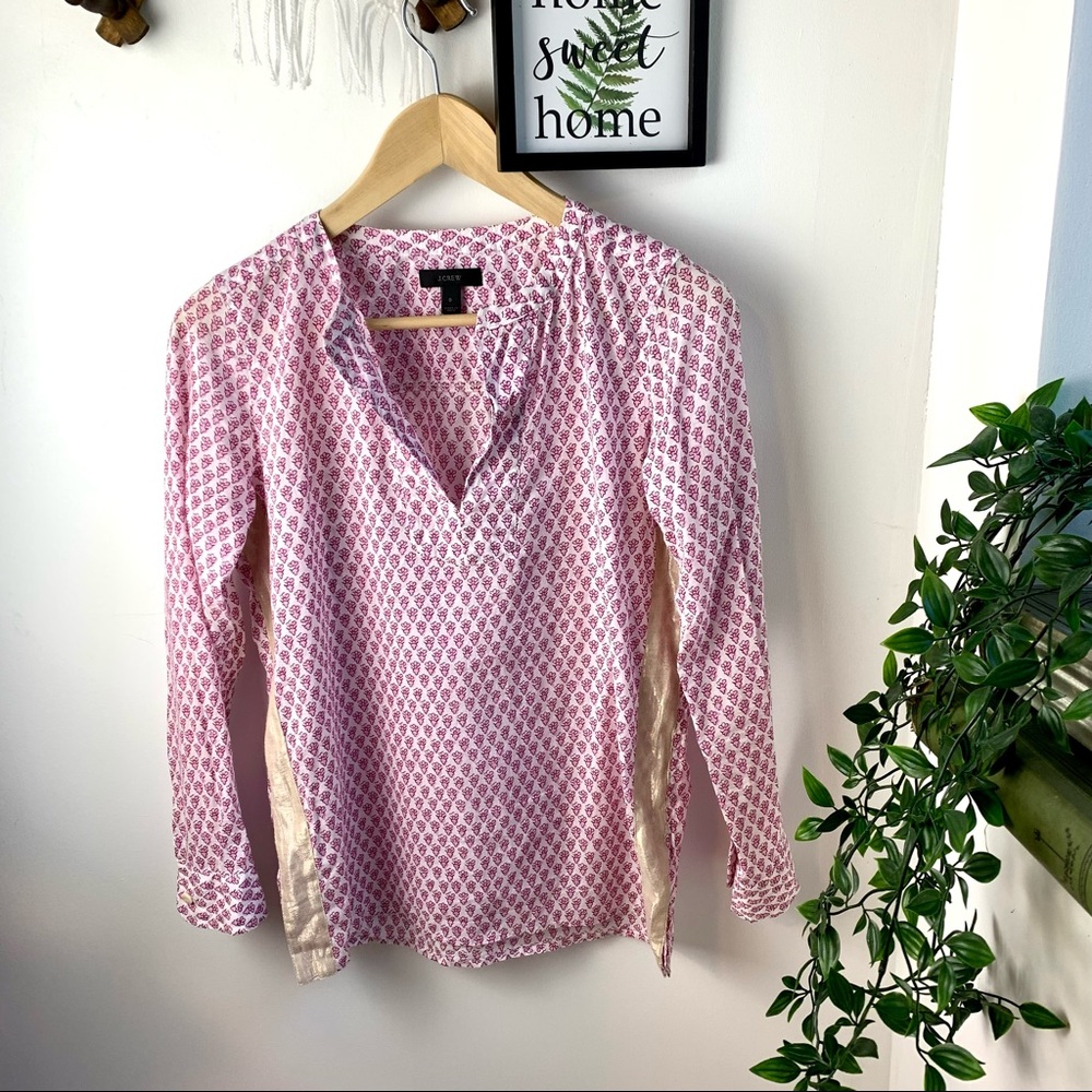 J Crew Striped Popover Tunic Pink Gold Floral Sz 0